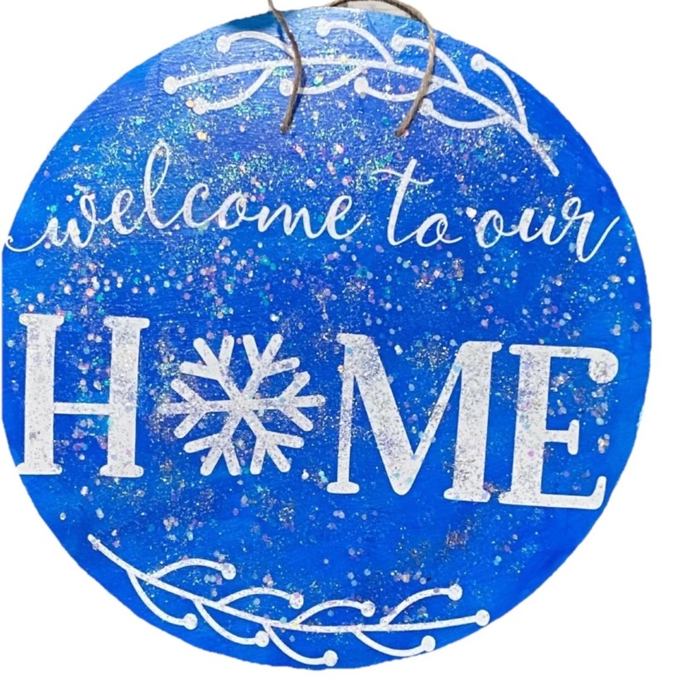 🏡 Blue and White Holiday Home 12” welcome sign for indoor or outdoor